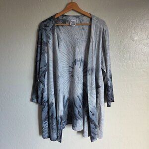 Parsley & Sage Tie Dye Cotton Open Front Cardigan Grey XL Boho Hippie Festival